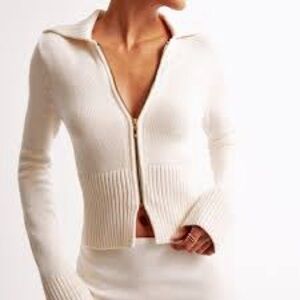 Abercrombie & Fitch Cream Zip-Up Cardigan